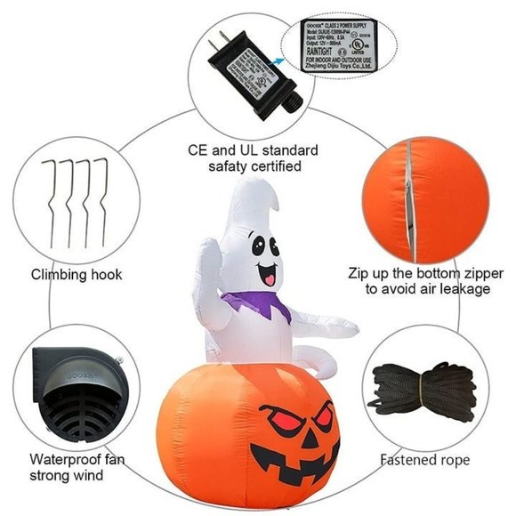 GOOSH Halloween Inflatable 5FT Ghost with Pumpkin Cute Halloween Ghost - Picture 4 of 10